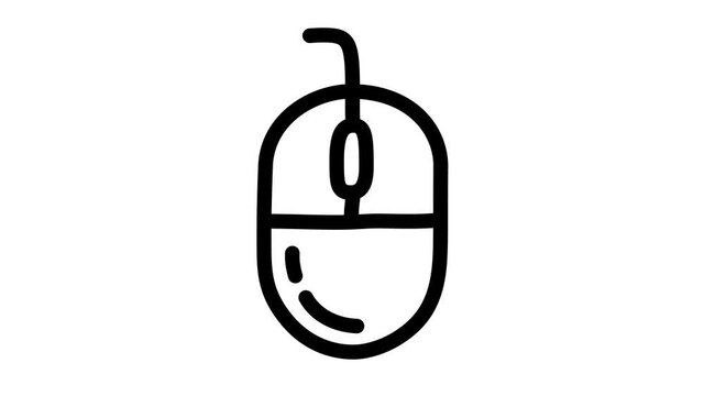 computer mouse icon animation. Motion graphics 4k video motion illustration sign. Outline doodle style alpha channel