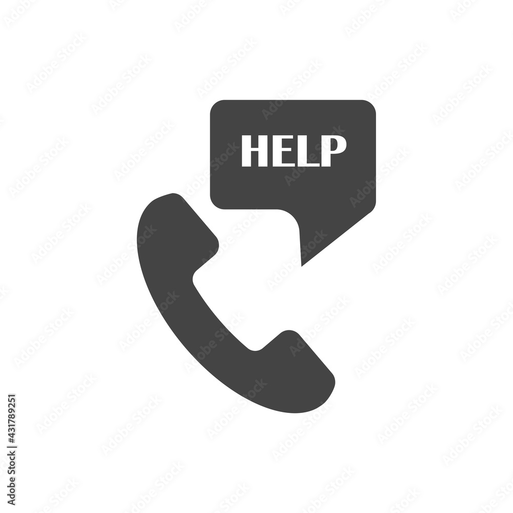 Poster vector call icon with a request for helpon white isolated background.