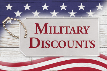 Military Discounts message on USA flag stars and stripes