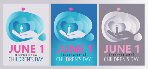 International Children's Day vector. Logo design. The image of a child in the hands of an adult.