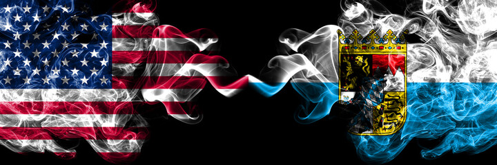 United States of America, America, US, USA, American vs Germany, Bavaria, state smoky mystic flags...