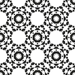 seamless black and white monochrome pattern. oriental floral ornament. decorative grid. template, print.