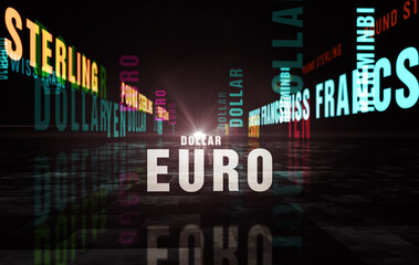Currency Dollar, Euro and Yen text abstract concept illustration