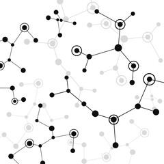 Vector black molecules with dots lines white background