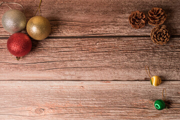 Christmas decorations on the wooden table