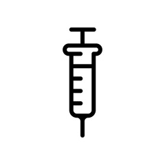 Injection with syringe, simple medical icon. Black linear icon with editable stroke on white background