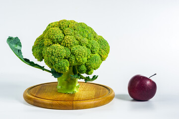 Fantasy mini landscape - tree made with broccoli and apple on a white background. The concept of...