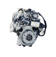 A modern car engine isolated on a white background. Conceptual shot of a new car engine. Automotive industry concept.