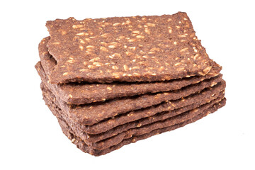 Whole grain crispbread isolated on white background, clipping path