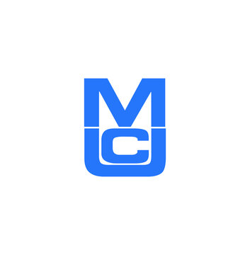 MCU vertical letters monogram. MCU company initial  letters logo in blue color.