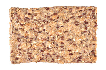 Whole grain crispbread isolated on white background, clipping path