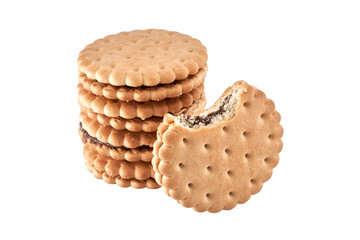 Round crackers with filling isolated on white background, clipping path