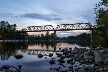 Railroad bridge over Willamette river in Wilsonville, Oregon