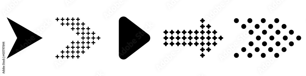 Poster black arrows pointing to the right icon set. vector set of trendy black arrows in flat style. collec