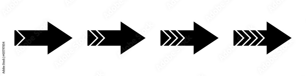 Poster black arrows pointing to the right icon set. vector set of trendy black arrows in flat style. collec