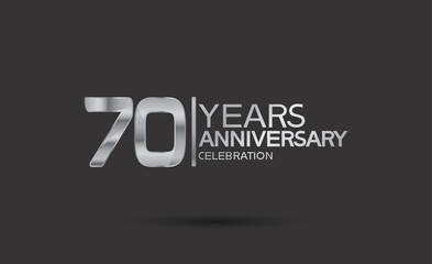 70 years anniversary logotype with silver color isolated on black background. vector can be use for company celebration purpose