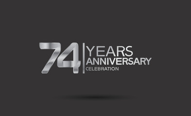 Obraz premium 74 years anniversary logotype with silver color isolated on black background. vector can be use for company celebration purpose