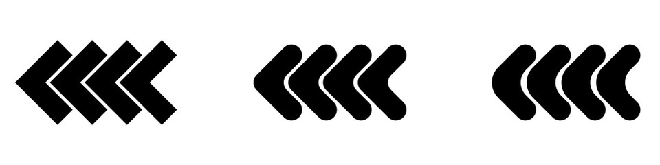 Black arrows pointing to the left icon set. Vector set of trendy black arrows in flat style. Collection of simple vector arrows. Cursors icons. Vector illustration.