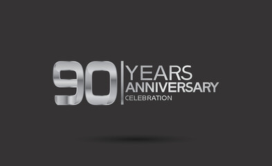 90 years anniversary logotype with silver color isolated on black background. vector can be use for company celebration purpose
