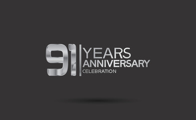 91 years anniversary logotype with silver color isolated on black background. vector can be use for company celebration purpose