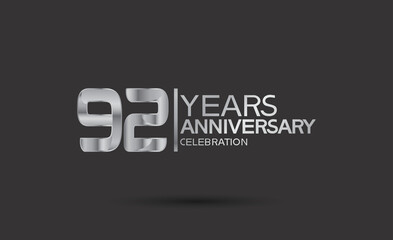 92 years anniversary logotype with silver color isolated on black background. vector can be use for company celebration purpose