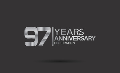 97 years anniversary logotype with silver color isolated on black background. vector can be use for company celebration purpose