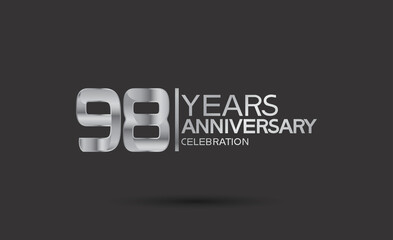 98 years anniversary logotype with silver color isolated on black background. vector can be use for company celebration purpose