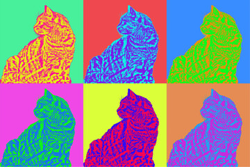 pop art style illustration colorful. cat profile.