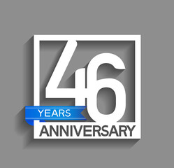 46 years anniversary logotype with white color in square and blue ribbon isolated on grey background. vector can be use for company celebration purpose