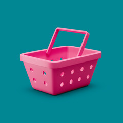 Shoping basket simple icon template 3d illustration on pastel background. Minimal concept. 3d rendering isolated with soft shadows.