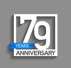 79 years anniversary logotype with white color in square and blue ribbon isolated on grey background. vector can be use for company celebration purpose