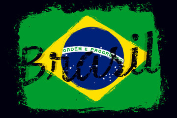 Brasil, flag of Brazil, banner with grunge brush