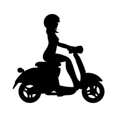 Fototapeta na wymiar Silhouette of a girl on a scooter on a white background in vector EPS8