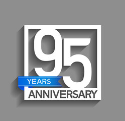 95 years anniversary logotype with white color in square and blue ribbon isolated on grey background. vector can be use for company celebration purpose