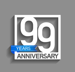 99 years anniversary logotype with white color in square and blue ribbon isolated on grey background. vector can be use for company celebration purpose