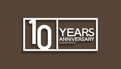 10 years anniversary logotype with white color in square isolated on brown background. vector can be use for company celebration purpose