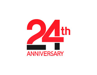 24 years anniversary logotype with black and red combination color isolated on white background. vector can be use for company celebration purpose