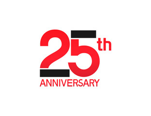 25 years anniversary logotype with black and red combination color isolated on white background. vector can be use for company celebration purpose