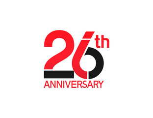26 years anniversary logotype with black and red combination color isolated on white background. vector can be use for company celebration purpose