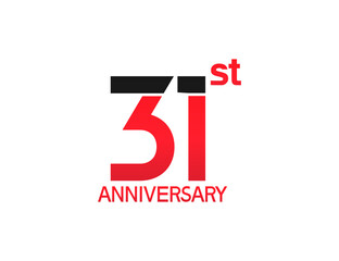 31 years anniversary logotype with black and red combination color isolated on white background. vector for template party and company celebration