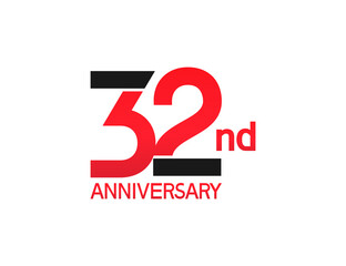32 years anniversary logotype with black and red combination color isolated on white background. vector for template party and company celebration