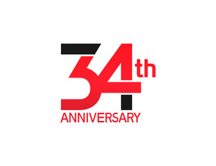 34 years anniversary logotype with black and red combination color isolated on white background. vector for template party and company celebration