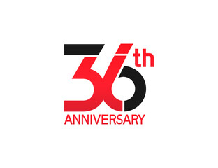 36 years anniversary logotype with black and red combination color isolated on white background. vector for template party and company celebration