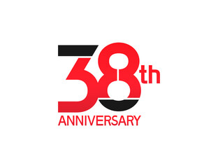 38 years anniversary logotype with black and red combination color isolated on white background. vector for template party and company celebration