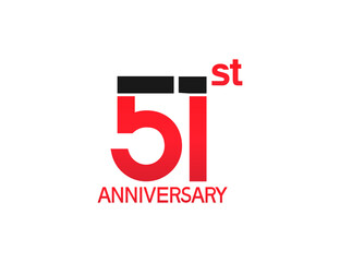 51 years anniversary logotype with black and red combination color isolated on white background. vector for template party and company celebration