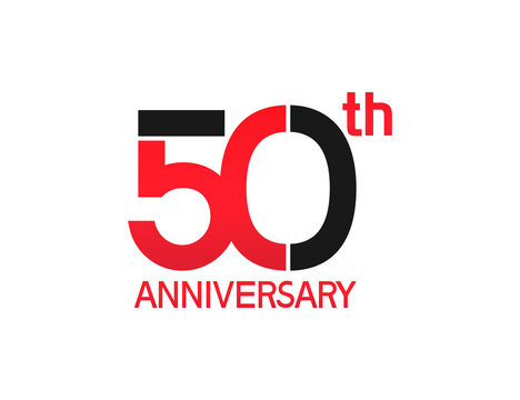 50 years anniversary logotype with black and red combination color isolated on white background. vector for template party and company celebration