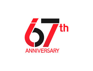 67 years anniversary logotype with black and red combination color isolated on white background. vector for template party and company celebration