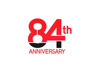 84 years anniversary logotype with black and red combination color isolated on white background. vector for template party and company celebration