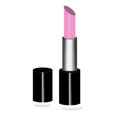 decorative cosmetic isolated pink lipstick black cover white background