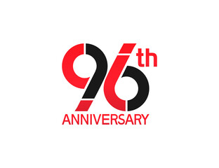 96 years anniversary logotype with black and red combination color isolated on white background. vector for template party and company celebration - obrazy, fototapety, plakaty